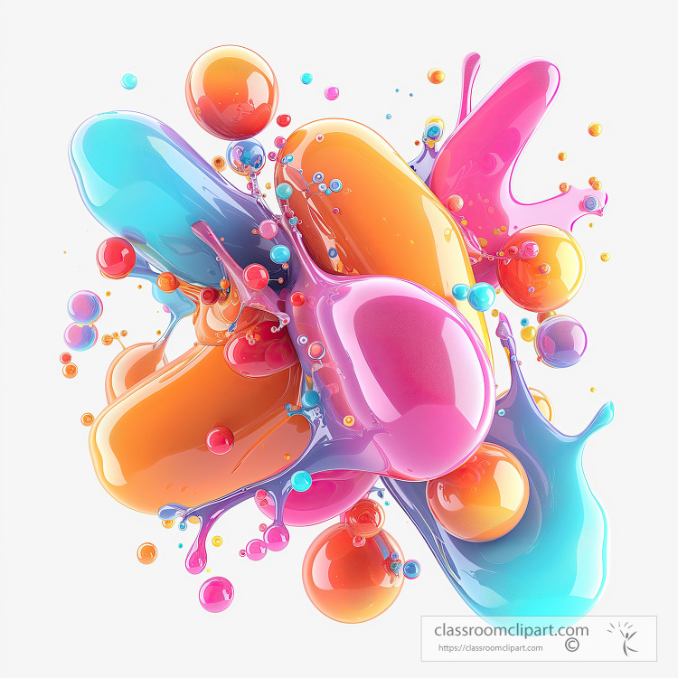 Abstract and colorful fluid shapes colliding in a vibrant 3D spa