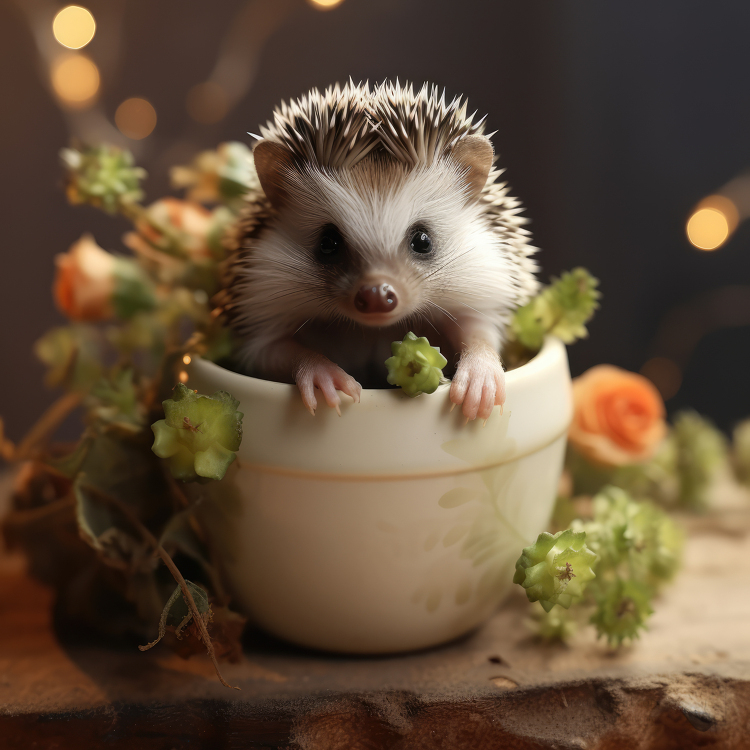 adorable hedgehog baby in a cup