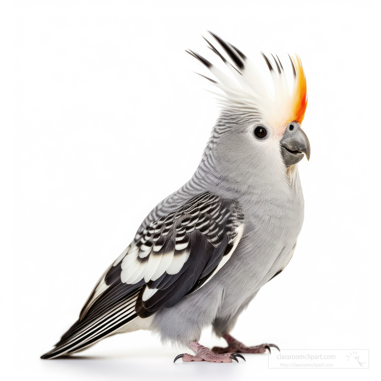 adult gray cockatiel in front of white background