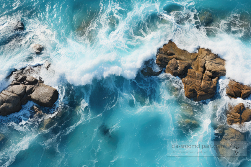 aerial drone view of the ocean waves along tropical coast