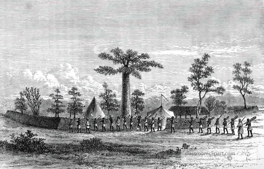 african camp and caravan historical illustration africa