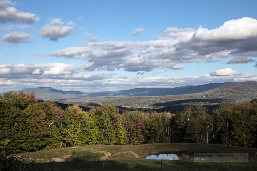 alley and distant mountain ridges seen from Stowe Vermont