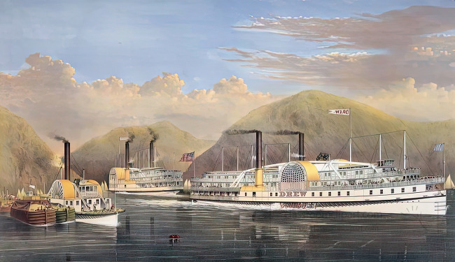 american steamboats on the hudson passing the highlands
