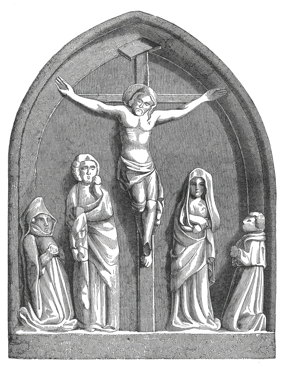an old engraving of jesus on the cross