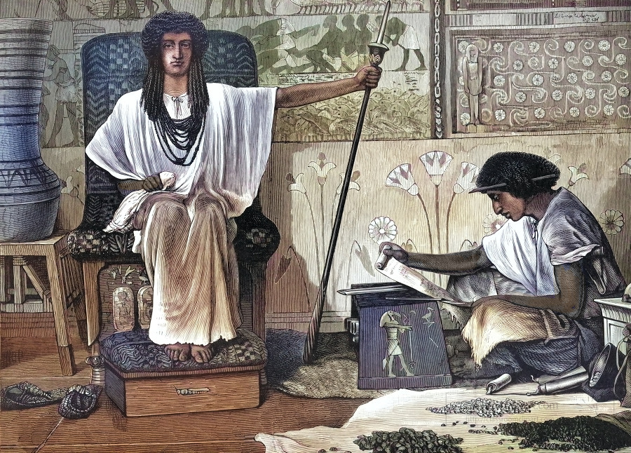 ancient egyptian pharoh holding scepter illustration