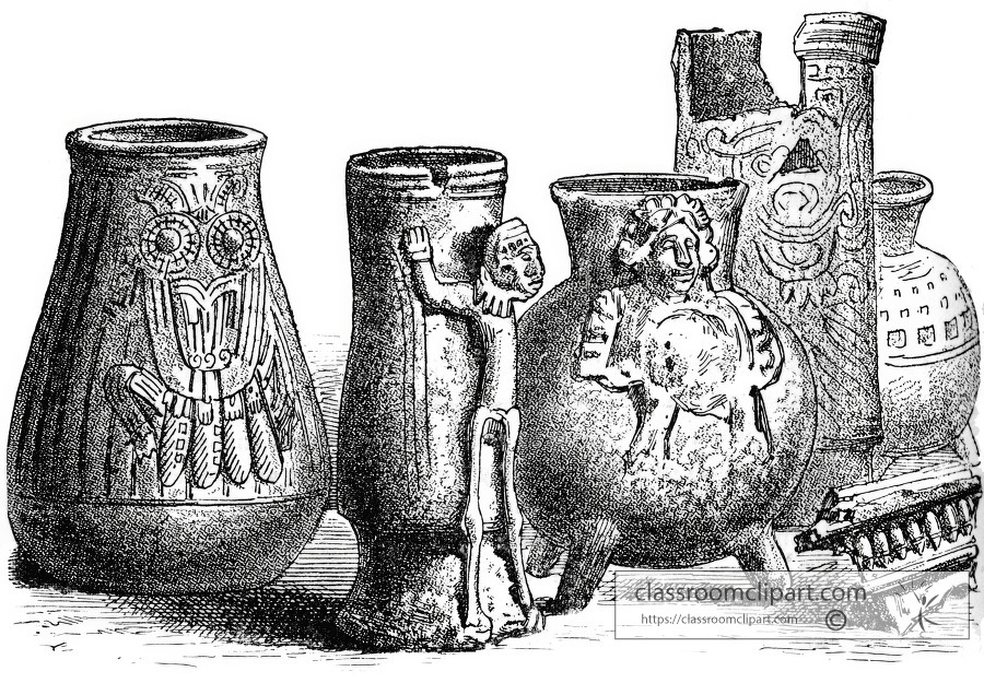 Ancient Indian Pottery from mexico historic illustration