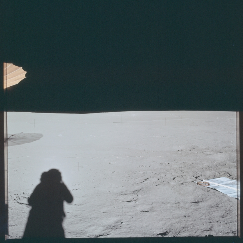 apollo 14- showing the S-Band antenna cover on moon