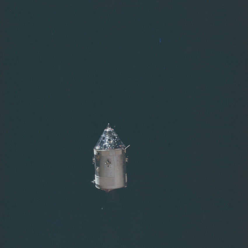 apollo 14-View of the comman service module from the lunar modul