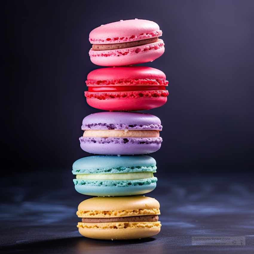 arrangement of macarons with vibrant colors on a black backdrop