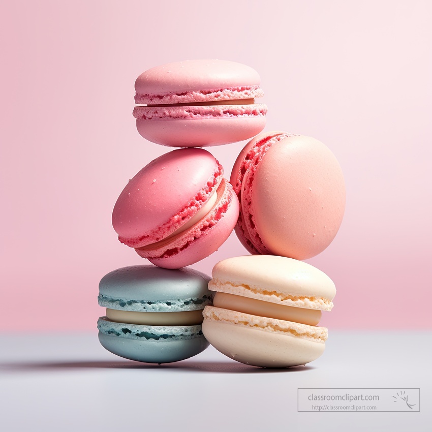 Assorted French macarons balanced in a vertical tower