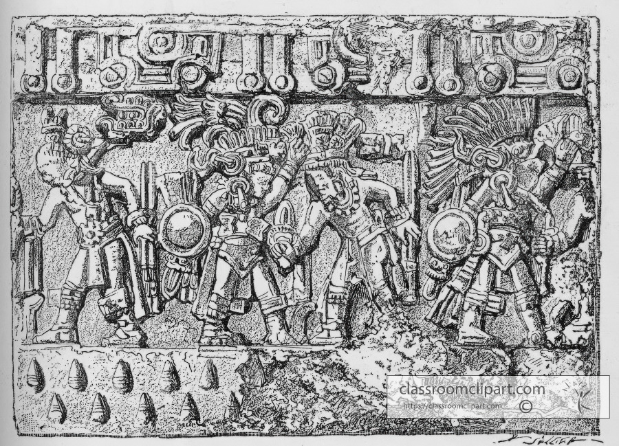 aztec stone carvings mexico historic illustration