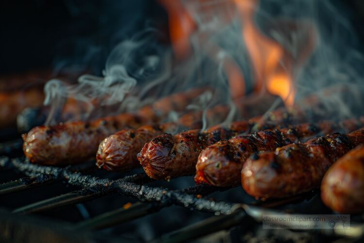 barbecue with several charred browned sausages