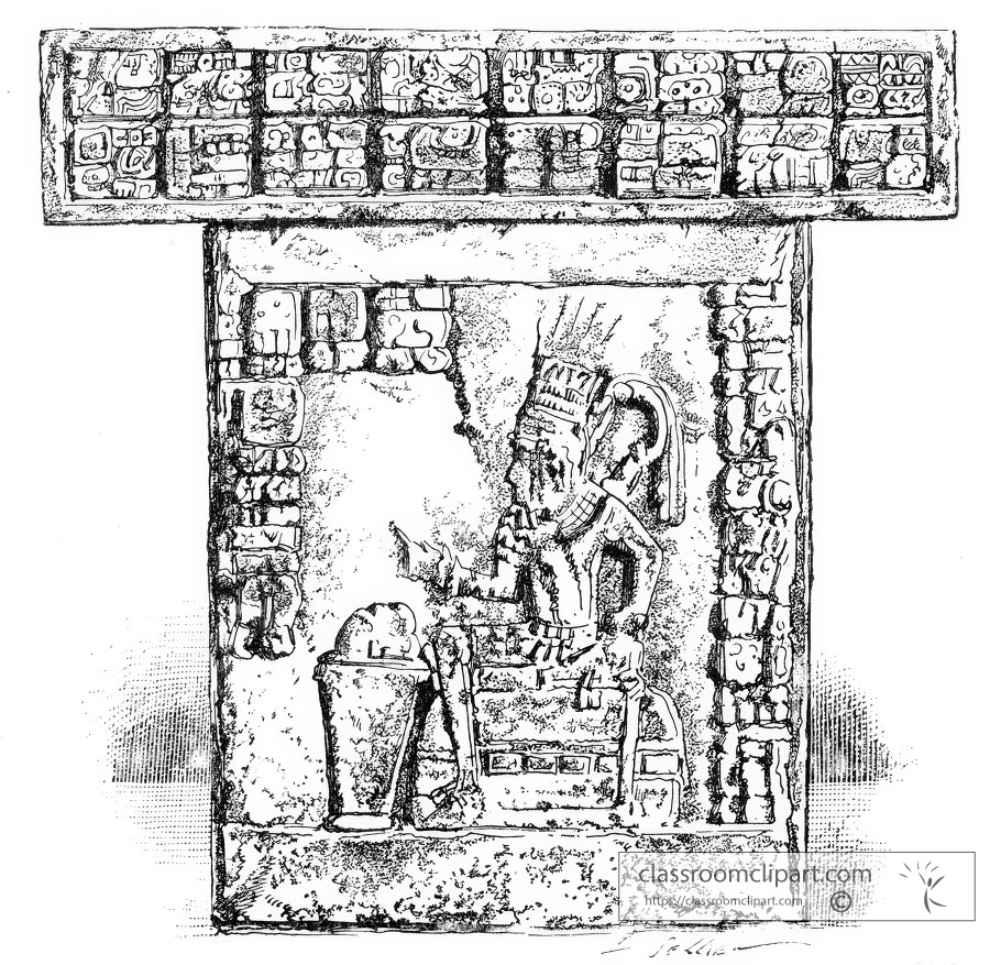 Bas relief Chichen Itza mexico historic illustration