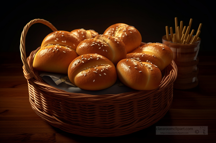 basket full of bread rolls with sesame seeds