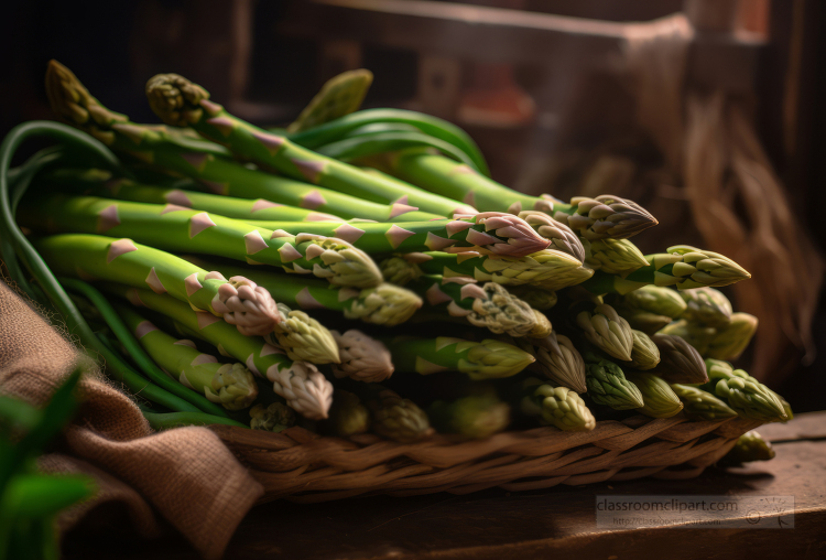 basket of fresh asparagus spears on a table