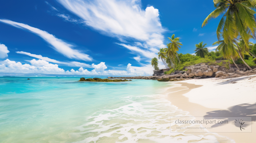 beautiful beach with crystal clear water and blue sky with cloud
