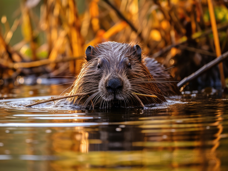 beaver in lake on a fall day