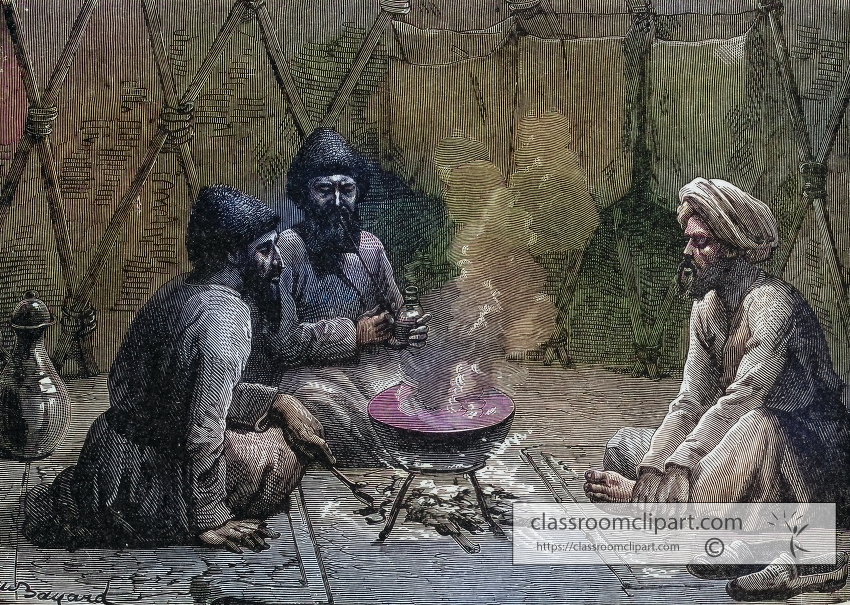 Beluchs tribe Interior of Tent Iran colorized historical illustr