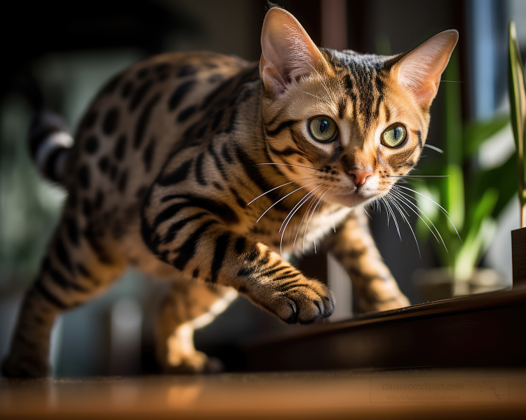 Bengal cat playing in a house