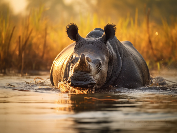 black rhinoceros at a water hole in africa