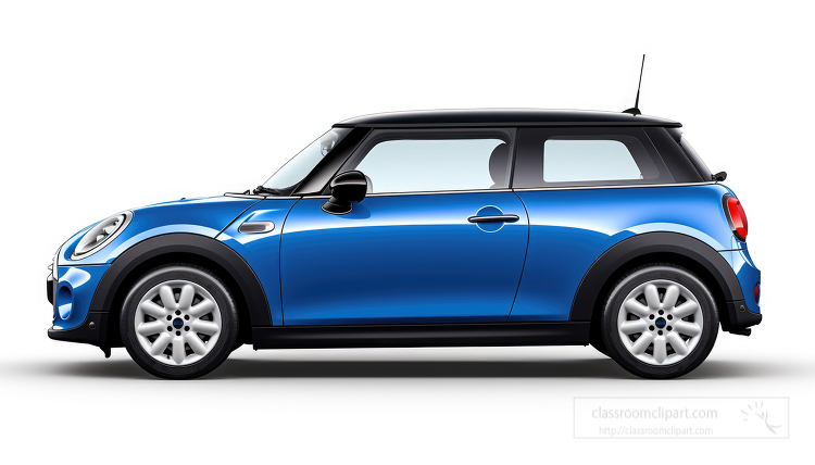 blue mini cooper side view o nwhtie background