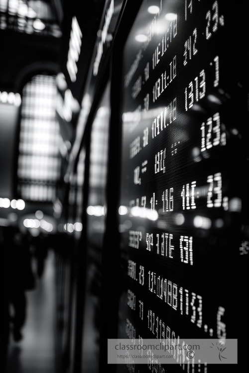 Blurred black and white display of live stock market data