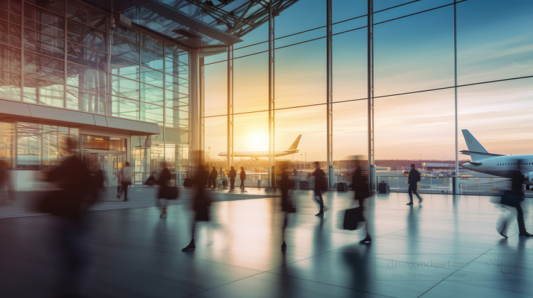 blurred image of people at a a busy airport