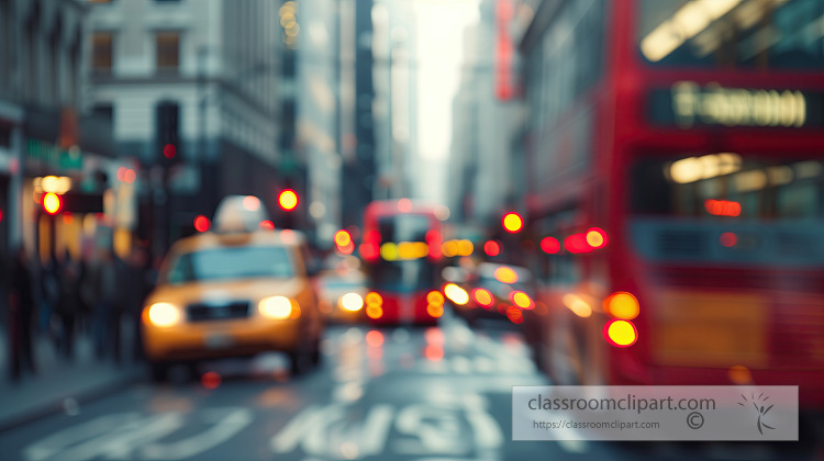Bokeh lights of a busy city street in new york city at night wit
