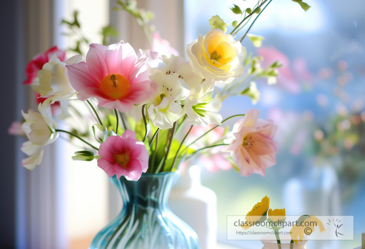 bright and cheery flowers in a vase with soft light filtering