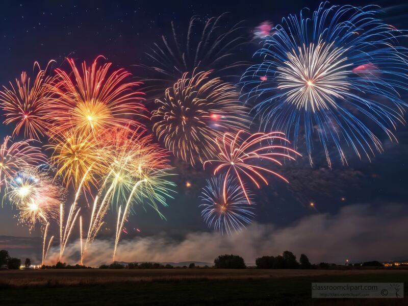 Bright Fireworks Illuminate the Night Sky in Celebration