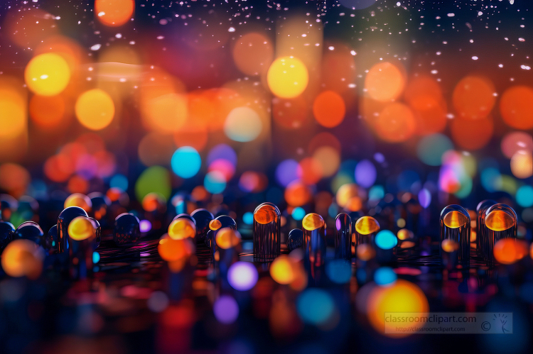 brightly colored lights are scattered on a dark surface
