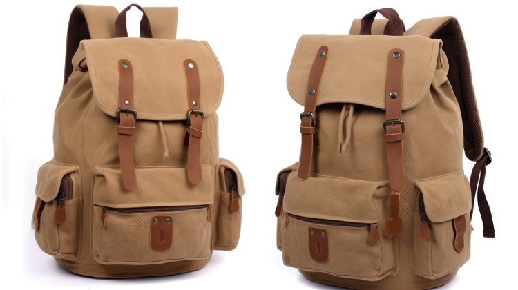 brown stylish green canvas backpack