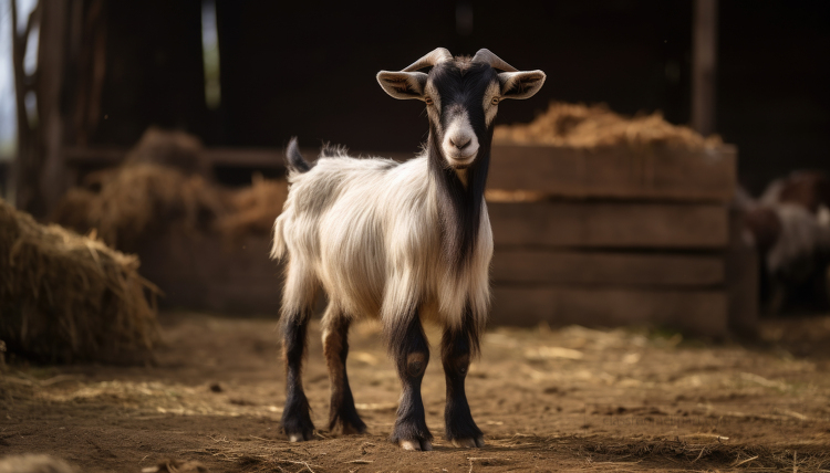 brown white baby goat on a farm