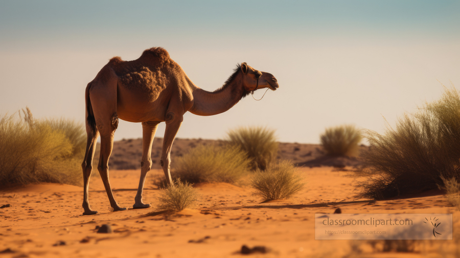 camel wandering through the desert in africa