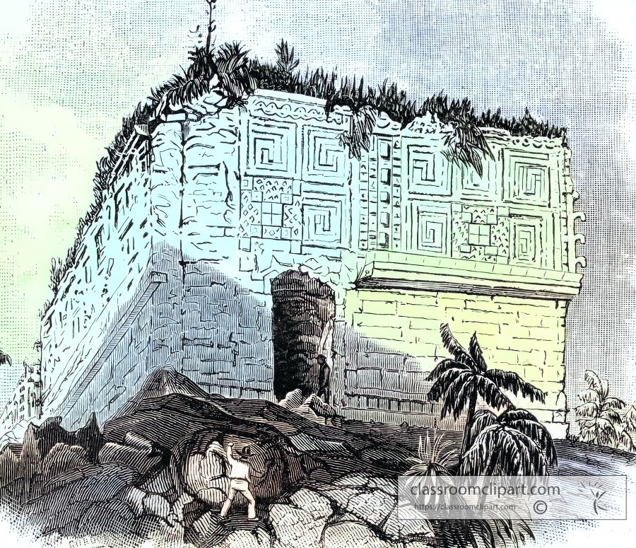 Casa del Gobernador mexico colorized historic illustration