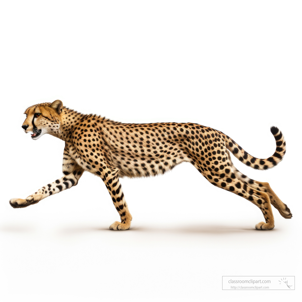Cheetah fast runner side view isolated on white background