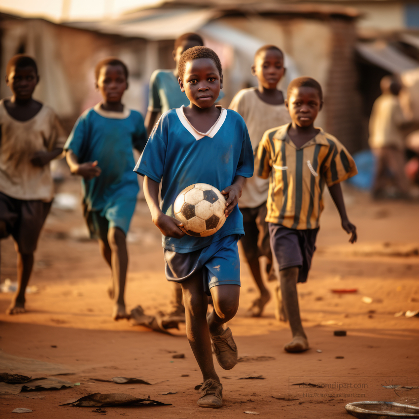 children running and playing soccer in africa