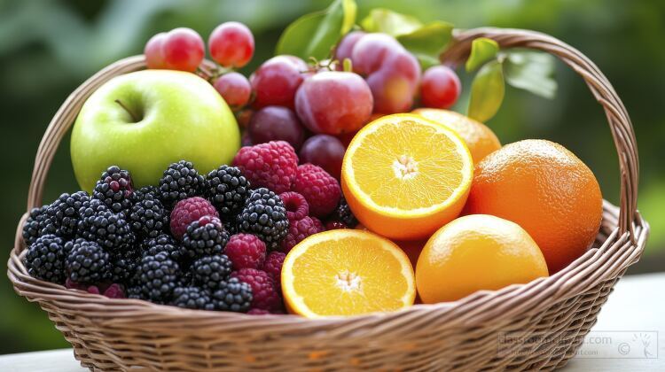 close up of a fruit basket featuring fresh apples berries and or