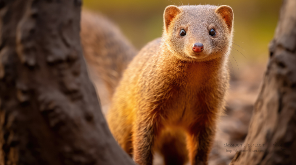 close up shot of a golden mongoose on a rock