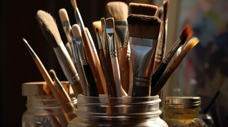closeup of assortment of artists brushes in various sizes
