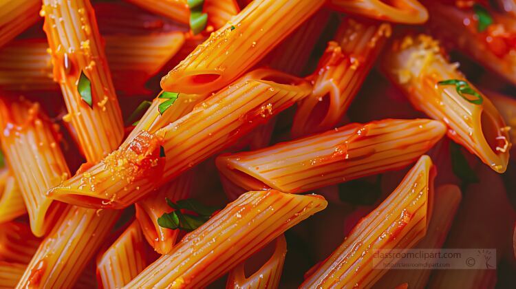 closeup of red sauce penne pasta