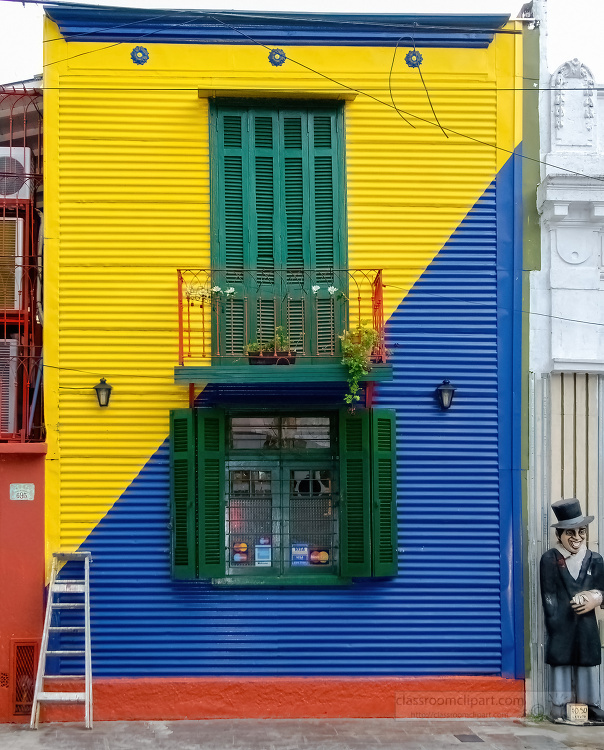 colorful yellow blue building la boca neighborhood Argentina