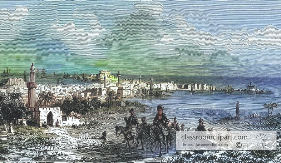 Colorized Historical Illustration of Alexandria Egypt