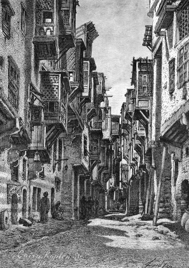 copitc quarters in cairo egypt historic illustration