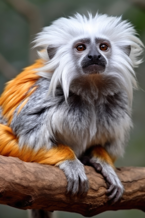 cottontop tamarin rests on a tree branch