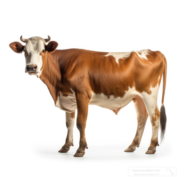 cow brown and white side view isolated on white background
