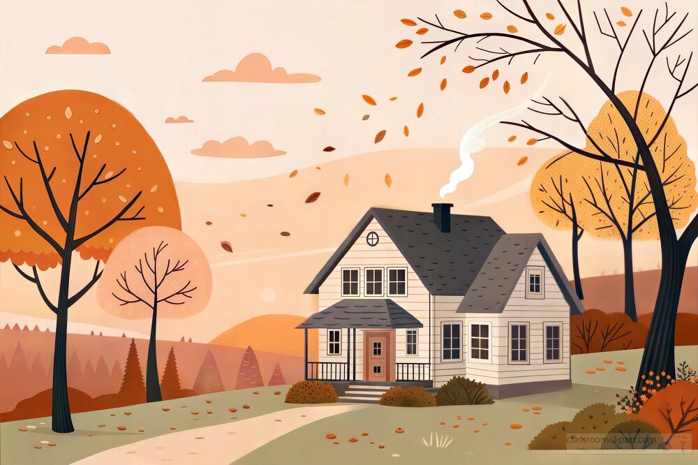 cozy autumn scene with a rustic house