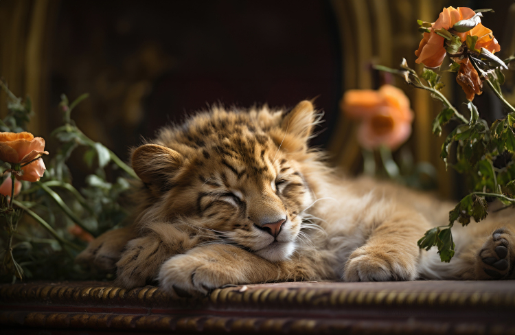 cute sleeping baby lion
