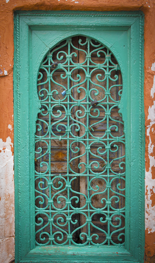 Morocco Photos-decorative green wood frame window with iron decor