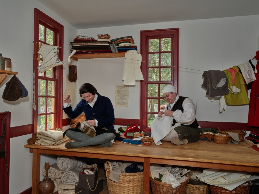 demonstrate their craft in the Tailor Shop at Colonial Williamsb